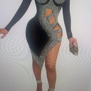 Black and Silver Rhinestone Cut Out Dress